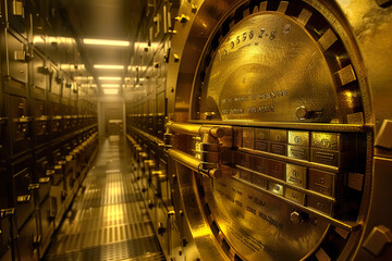 Canvas Print - A gold and marble entrance to a bank vault