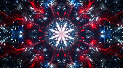 Sparkling abstract pattern of red, white, and blue, mimicking a festive fireworks display.