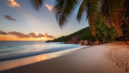 Wall Mural - sunset at tropical beach anse lazio on praslin on the seychelles