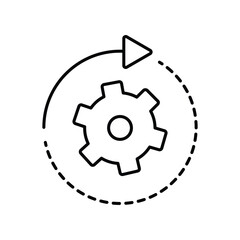implementation concept outline icon. flat vector. wheel cog with arrow around. editable stroke flat 