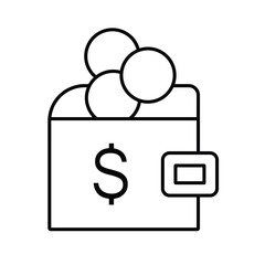 Wall Mural - Finance outline icon. Wallet with coins icon. Savings concept icon in flat outline design.