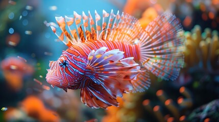 Wall Mural - Lionfish in a Colorful Underwater World