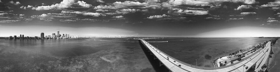 Sticker - Miami Rickenbacker Causeway aerial view on a beautiful sunny day, Florida