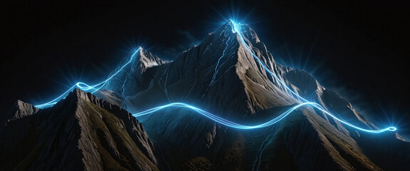 Wall Mural - brightly colored hiking trail and the route of the ascent winds over a mountain and reaches the top 