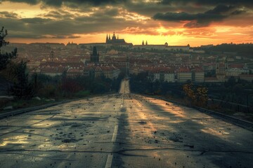 Wall Mural - Aerial view of a city skyline from a long way away, suitable for use in travel or urban planning contexts