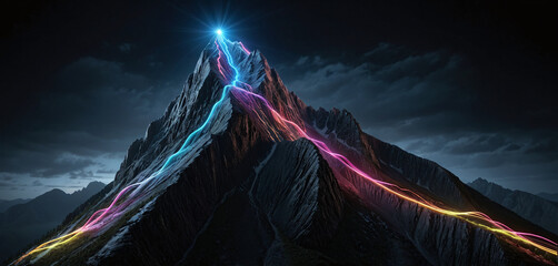 Wall Mural - brightly colored hiking trail and the route of the ascent winds over a mountain and reaches the top 