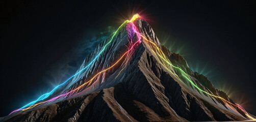 Wall Mural - brightly colored hiking trail and the route of the ascent winds over a mountain and reaches the top 