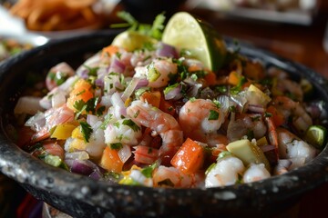 Wall Mural - Tasty ceviche with assorted seafood