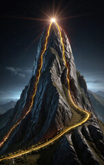 Wall Mural - brightly colored hiking trail and the route of the ascent winds over a mountain and reaches the top 