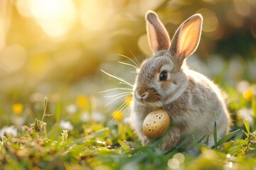 Bunny in Spring Garden at Sunrise