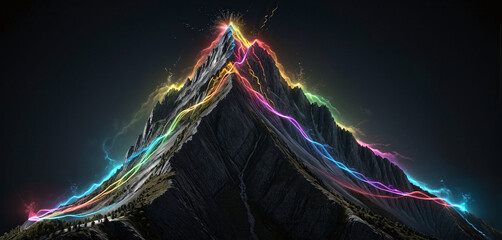 Wall Mural - brightly colored hiking trail and the route of the ascent winds over a mountain and reaches the top 