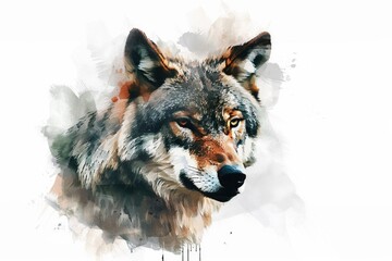 Wall Mural - A close-up view of a wolf's face against a white background