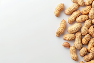Wall Mural - Top view of peanuts on white background