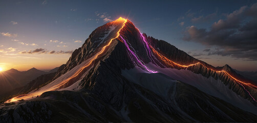 Wall Mural - brightly colored hiking trail and the route of the ascent winds over a mountain and reaches the top 