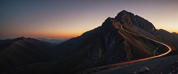 Wall Mural - brightly colored hiking trail and the route of the ascent winds over a mountain and reaches the top 
