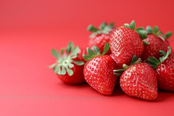 Wall Mural - Fresh Ripe Strawberries on Red Background