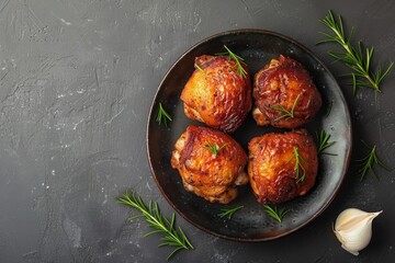 Wall Mural - Roasted chicken thighs with rosemary and garlic