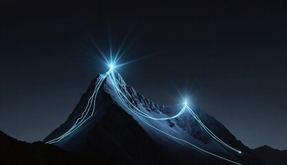 Wall Mural - brightly colored hiking trail and the route of the ascent winds over a mountain and reaches the top 