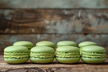 Canvas Print - Green Pistachio Macarons on Wooden Background