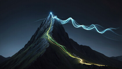 Wall Mural - brightly colored hiking trail and the route of the ascent winds over a mountain and reaches the top 