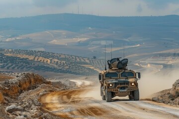 Military Vehicle in Desert Landscape