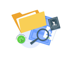 Wall Mural - office folder with documents, searching file directory, search