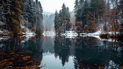 Canvas Print - Winter Forest Reflection in Still Lake