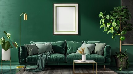 Mockup, ISO A paper size. Living room wall poster mockup. Interior mockup with house background. Modern interior design. 3D render