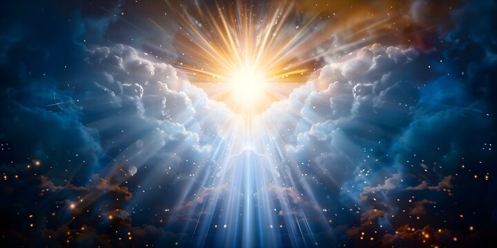 Symmetrical and Professional Photo of Jesus Christ Reigning in Heaven with Copy Space, Centered Composition, and Blurred Background. Concept Religious Photography, Symmetrical Composition