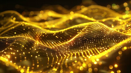 Wall Mural - modern trendy golden glowing particles with depth of field, bokeh, waving, motion, particles form li