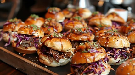Wall Mural - A platter of savory sliders featuring pulled pork and coleslaw.