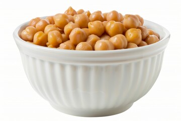 White bowl with cooked chickpeas isolated