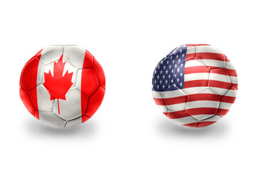 Wall Mural - football balls with national flags of canada and united states of america ,soccer teams. on the white background.