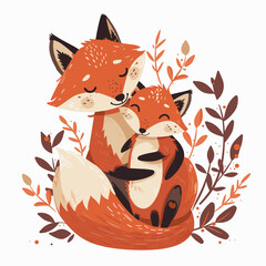 Wall Mural - Cute cartoon fox family vector illustration. Mother, father and baby foxes.