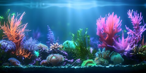 Wall Mural - Underwater plants with coral and algae creating a balanced aquatic ecosystem. Concept Underwater Plants, Coral, Algae, Aquatic Ecosystem, Balanced Environment