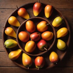 Wall Mural - Fresh ripe mango fruits on wooden table. Top view