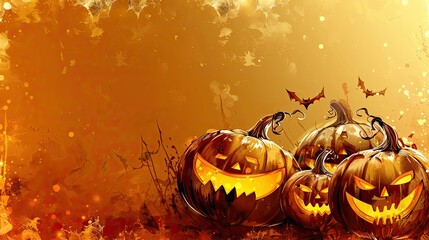 Wall Mural - halloween background with spooky pumpkins