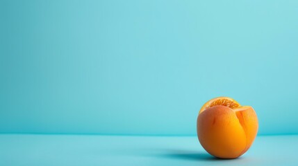 Wall Mural - Fresh and juicy orange on a blue background. The orange is peeled and ready to eat. The image is well-lit and the colors are vibrant.