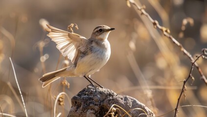 Small Bird Perched on Rock in Wilderness