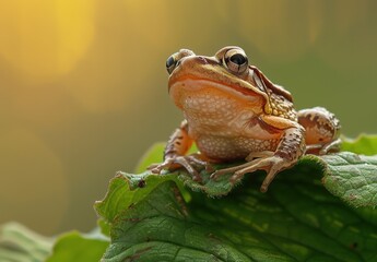 Vibrant Amphibian: A Striking Frog on a Green Plant Backdrop