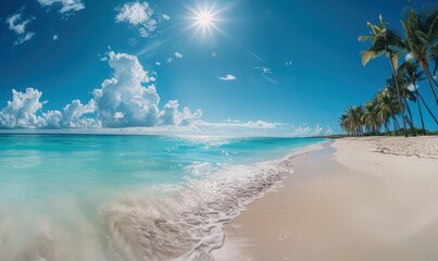 Wall Mural - Idyllic Tropical Beach Retreat: Exotic Vacation Paradise, Clear Blue Waters and White Sand Shoreline