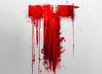 Wall Mural - Red Graphic with Letter T and Drops of Red Ink