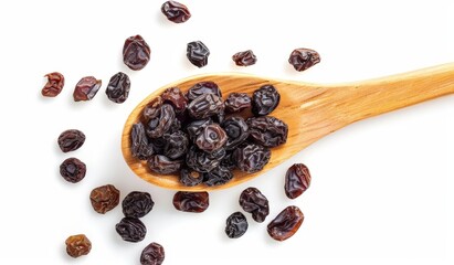 Wall Mural - Vibrant Selection of Fresh Raisins in a Wooden Spoon