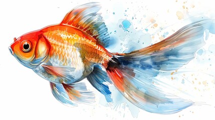 Wall Mural - A detailed and fluid depiction of a vibrant aquatic fish, highlighting its flowing fins and dynamic splashes against a light background, creating an energetic scene.