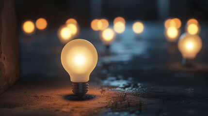 Wall Mural - glowing light bulbs on black background - copy space
