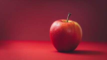 Wall Mural - Red Apple on Solid Red Background