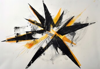 Wall Mural - Abstract Black and Yellow Artwork with a Vibrant Centerpiece