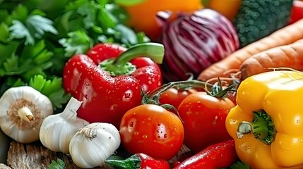 Wall Mural - Healthy food and vegetable on the table