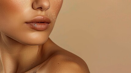 Healthy, skin and body closeup on woman, shoulder or natural glow and skincare texture in studio with cosmetics. Beauty, self care and arm of female model with clean, hygiene and aesthetic wellness 