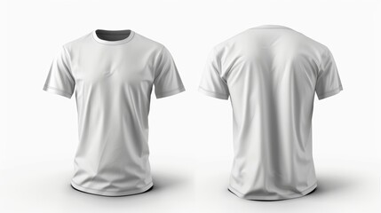 Wall Mural - Men's white blank T-shirt template from two sides, natural shape on invisible mannequin, for your design mockup for print, isolated on white background. 